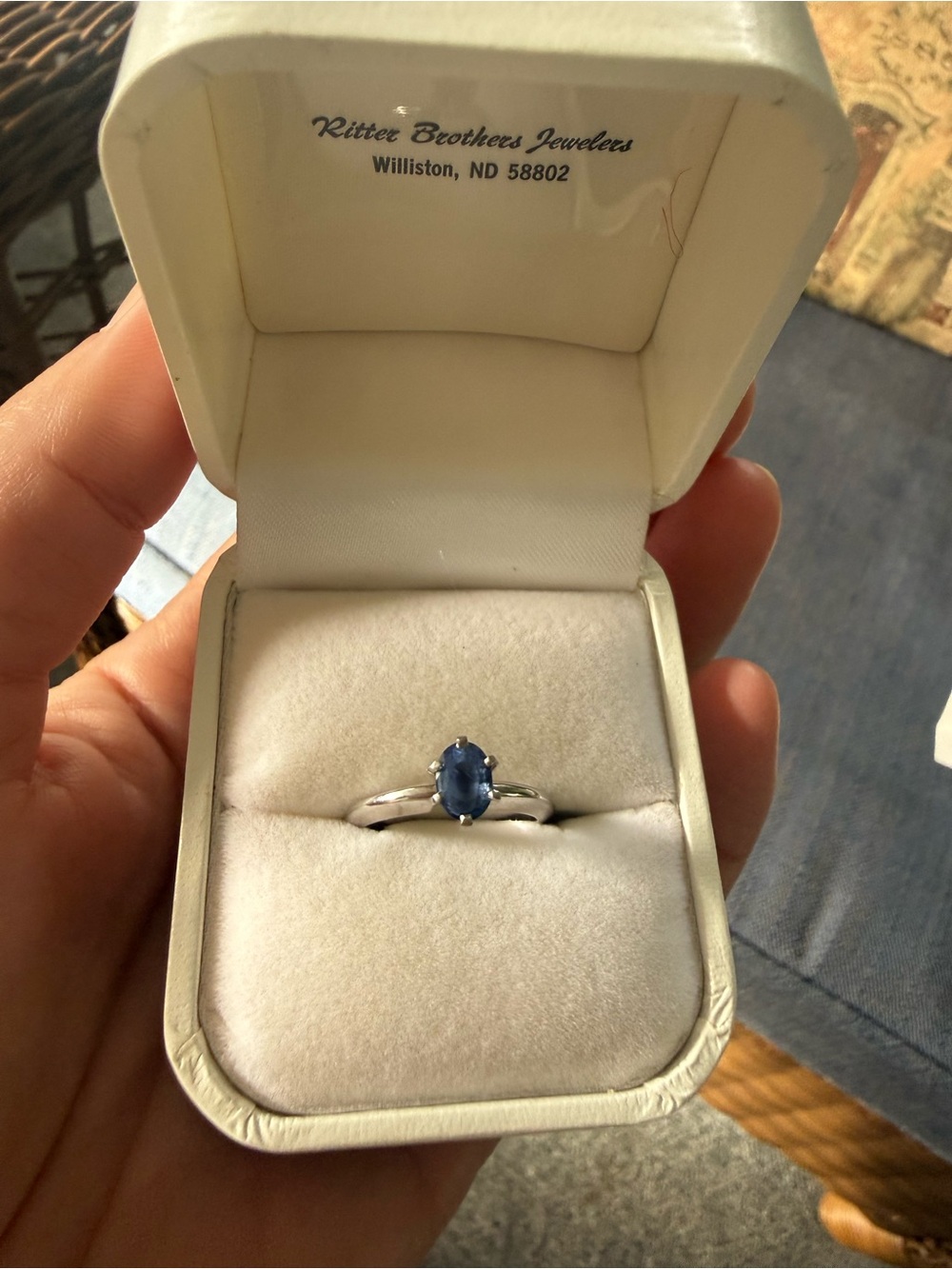 14 Karat White Gold Solitaire With Ceylon Sapphire